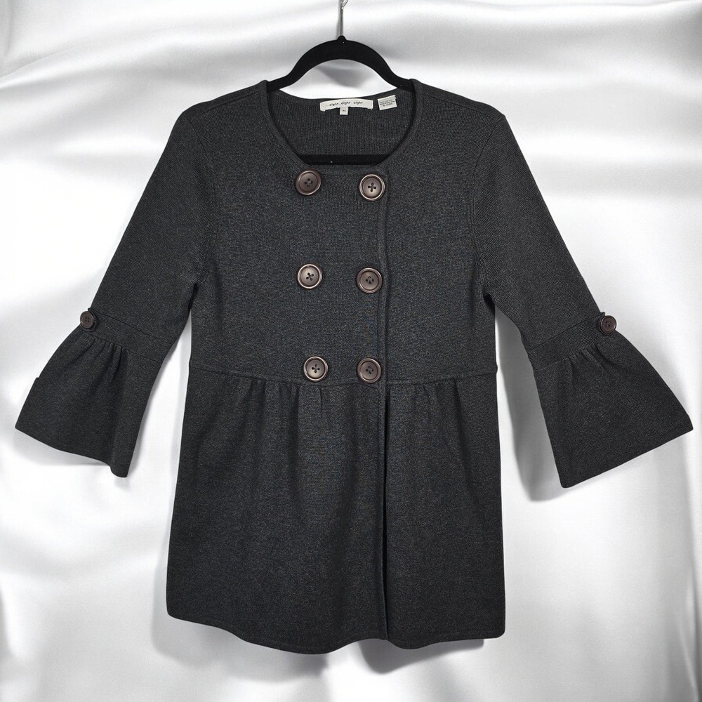 Eight Eight Eight Cardigan‎ Women Medium Gray Knit Bell Sleeve Double Breasted